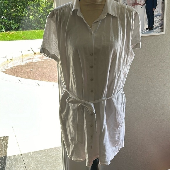 EUC Abercrombie & Fitch shirt dress in white Size Large Petite Linen Blend - Picture 5 of 9